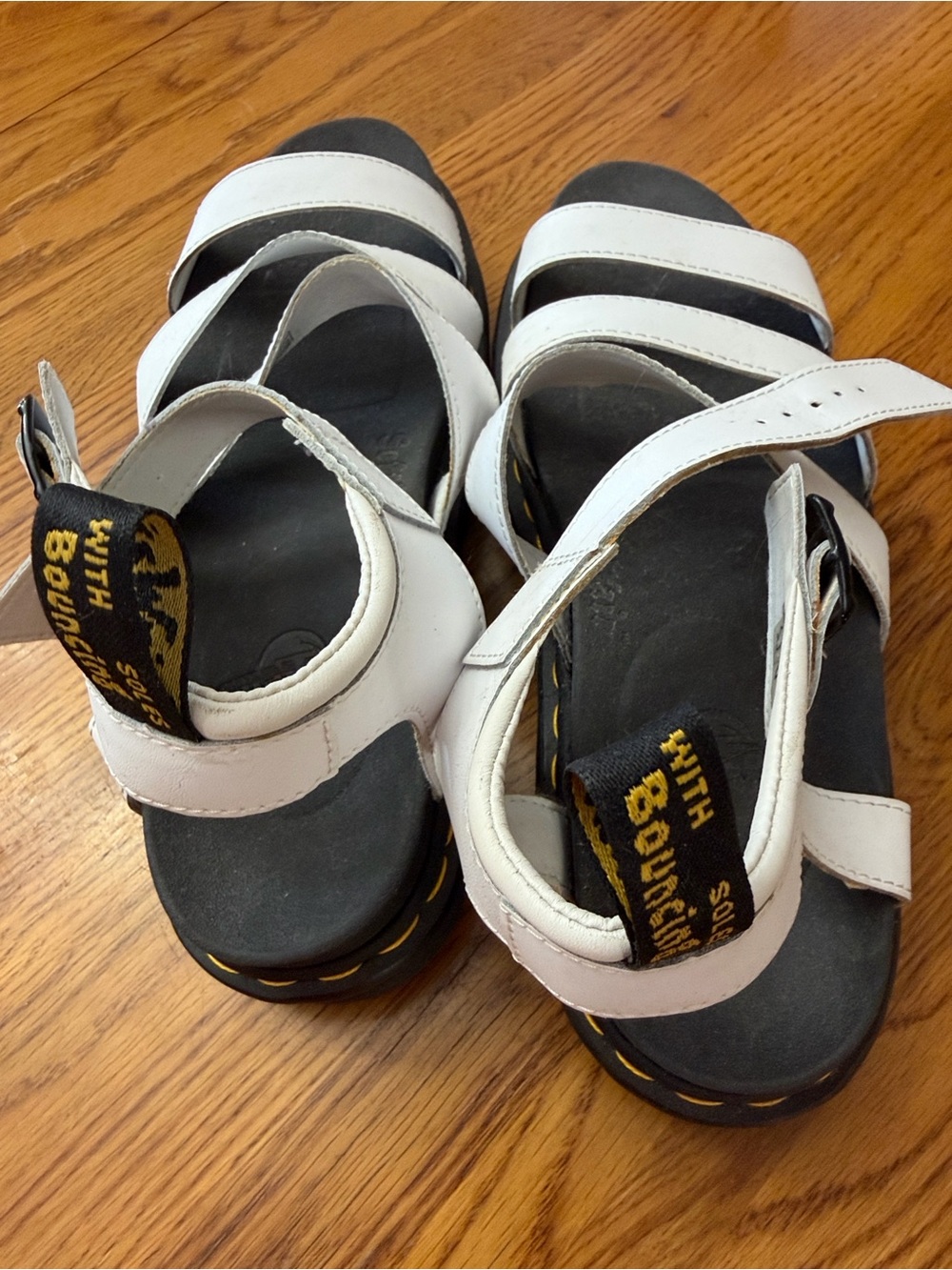 Dr. Martens White Sandals with Black Soles and Yellow Details